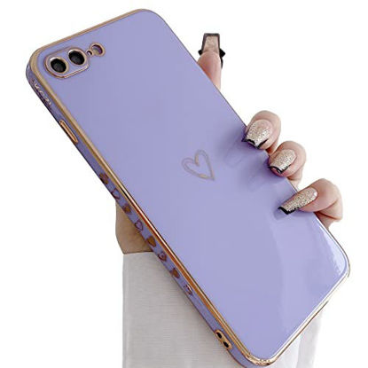 Picture of YKCZL Compatible with iPhone 7 Plus iPhone 8 Plus Case Cute Heart Pattern Case with Luxury Pretty Raised Full Camera Lens Protection TPU Protective Shell Case for iPhone 7 Plus/8 Plus(Purple)