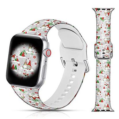 Picture of LAACO Christmas Design Sport Bands Compatible with Apple Watch 38mm 40mm 42mm 44mm for Women Men Girls, Santa Claus Floral Silicone Wristbands Replacment Strap for iWatch SE/Series 6/5/4/3/2/1