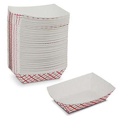 Picture of Paper Food Trays - 1/4 lb Small Disposable Plaid Classy Red and White Boats by MT Products (100 Pieces)