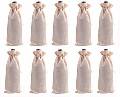 Picture of Viamto 10pcs Cream Burlap Wine Bags, 15.0cmx35.0cm/6.0''x14.0'' Drawstring and Lining Wine Bottle Burlap Bags, Hessian Gift Bags, Storage Pouches