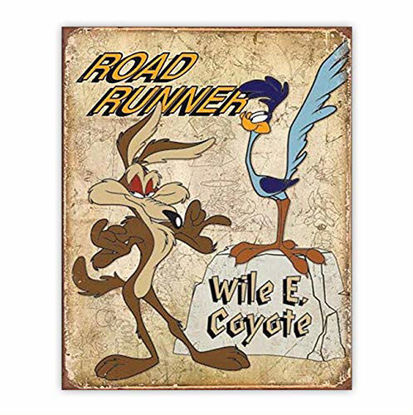 Picture of "Road Runner & Wile E. Coyote" Vintage Sign Poster Print-8 x 10"-Wall Art Prints-Ready To Frame. Distressed Replica Print. Great Retro Cartoon Decor for Home-Dorm-Bedroom-Caves. Love the"Meep-Meep".