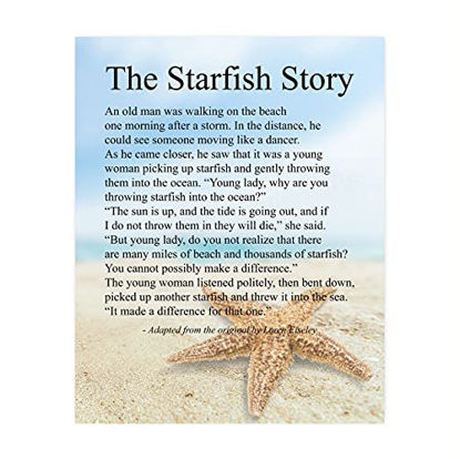 Picture of "The Starfish Story" Inspirational Beach Wall Art Sign -8 x 10" Nautical Poem Print w/Starfish By Sea Image-Ready to Frame. Home-Office-Beach House Decor. Perfect Ocean Themed Decoration! Great Gift!