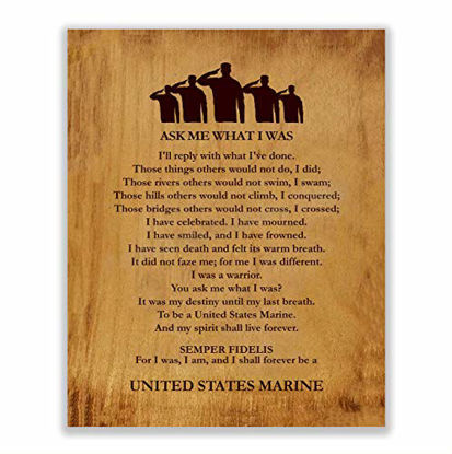 Picture of "Ask Me What I Was-Always A United States Marine"-Marine Corps-Wall Art- 8 x 10"-Wood Grain Typographic Print-Ready To Frame. Home-Office-Military Decor. Perfect Gift for All Marines. Semper Fi.