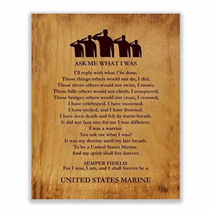 Picture of "Ask Me What I Was-Always A United States Marine"-Marine Corps-Wall Art- 8 x 10"-Wood Grain Typographic Print-Ready To Frame. Home-Office-Military Decor. Perfect Gift for All Marines. Semper Fi.