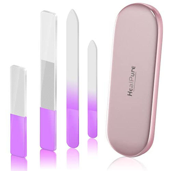 Picture of Glass Nail File and Nail Shiner, 4PC Crystal Nail File and Nano Glass Nail Buffer, Premium Set with Case, Professional Manicure Tool Fingernail Czech File for Natural Nail, Gift for Women and Girls