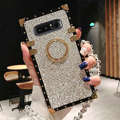 Picture of KAPADSON for Samsung Galaxy S20 Ultra 6.9 inch Luxury Bling Glitter Sparkle Cute Gold Square Corner Soft Shock-Absorption Phone Hold Case Cover with Strap - Silver