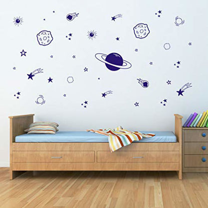 Picture of Planet Wall Decal, Boys Room Decor, Outer Space Wall Decals, Star Wall Stickers, Vinyl Wall Decals for Children Baby Kids Boys Bedroom, Nursery Decor Y04 (Blue)