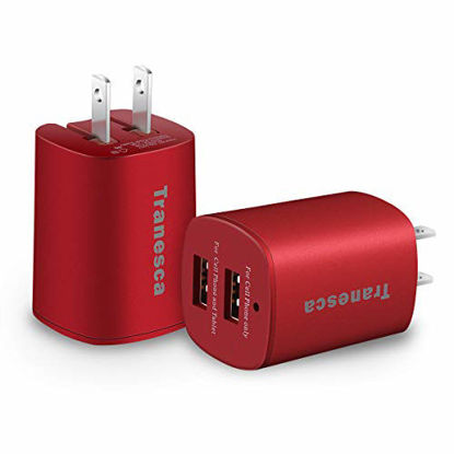 Picture of Tranesca Dual USB Wall Chargers for New iPhone SE,iPhone Xs/Xs Max,iPhone XR/8/7/6S/6S Plus/6 Plus/6, Samsung Galaxy S7/S6/S5 Edge, LG, HTC, Moto, Kindle and More-2 Pack (Red)