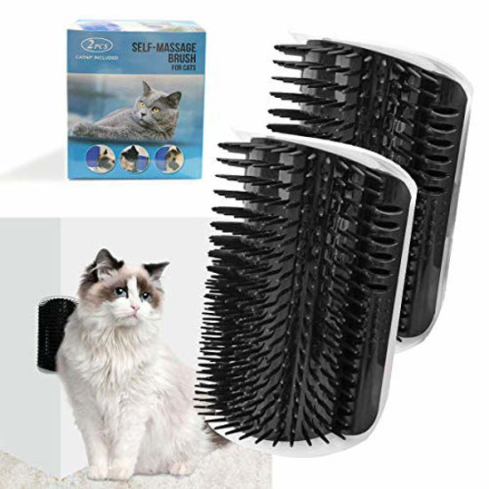 Picture of 2 Pack Corner Brush for Cats Cat Corner Self Groomer Cat Grooming Wall Massage Brush with Catnip Softer Cat Wall Comb Self Massage Tool for Long & Short Fur Kitten Puppy Cat Corner Scratcher (Black)