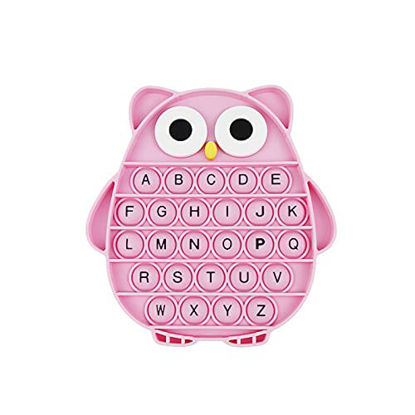 Picture of Push Pop Bubble Fidget Sensory Toy, Stress Relief Anti-Anxiety Tools for Kids & Adult, Silicone Letters Alphabet Owl haped Decompression Popping Toy for Autism with Special Needs (Black Letters-Pink)