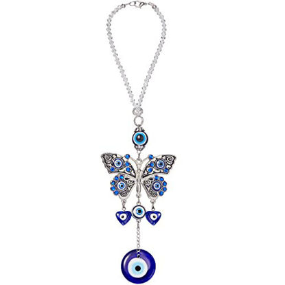 Picture of Evil Eye Car Hanging Ornament Evil Blue Eye Butterfly Charms for Rear View Mirror Evil Eye Beaded Decor Evil Eye Car Accessories Evil Eye Window Pendent for Window Car Door Frame Balcony (Chic Style)