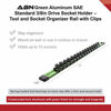 ABN Green Aluminum SAE 3/8" Drive Socket Organizer Tool Holder Rail and Clips 