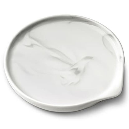 Picture of Large Spoon Rest,Ceramic Spoon Rest for Kitchen Counter Dishwasher Safe Marble Decor Spoon Holder for Kitchen,5.5 Inches White
