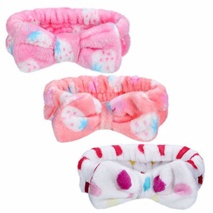 Picture of Headband for Washing Face 3 Pieces Facial Hair Band Skincare Microfiber Bowtie headband Makeup Terry Cloth Headbands Spa Shower Hair Band for Women Girls (Bright Patterns)