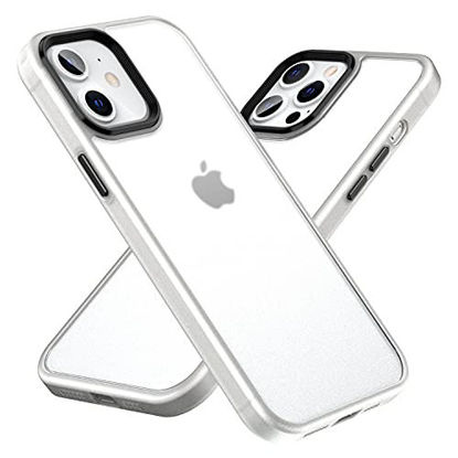 Picture of Saputu Compatible with iPhone 12 Case and iPhone 12 Pro Case 6.1 inch, [Independent Aluminum Alloy Buttons] Translucent Matte Hard PC and Soft TPU Protective Frame, Military Grade Anti-Drop (White)