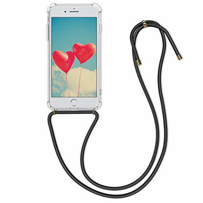 Picture of kwmobile Crossbody Case Compatible with Apple iPhone 7 Plus / 8 Plus - Clear Transparent TPU Cell Phone Cover with Neck Cord Lanyard Strap - Transparent/Black