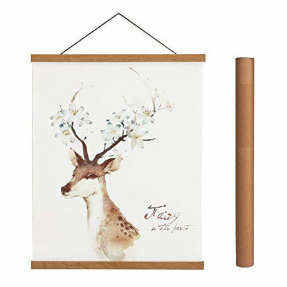 Picture of Magnetic Poster Hanger Frame, 12x18 12x16 12x24 Light Wood Wooden Magnet Canvas Artwork Print Dowel Poster Hangers Frames Hanging Kit (Teak Wood, 12")