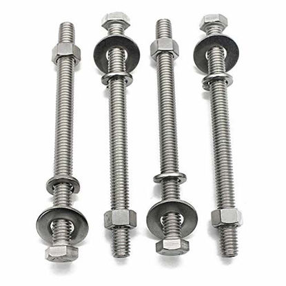 Picture of (5 Sets) 5/16-18x4" Stainless Steel Hex Head Screws Bolts, Nuts, Flat & Lock Washers, 18-8 (304) S/S, Fully Threaded by Bolt Fullerkreg