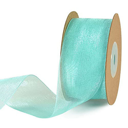 Picture of TONIFUL 1-1/2 Inch Tiffany Blue Organza Ribbon 25 Yards Sheer Chiffon Ribbons for Crafts Wedding Party Decorations Gift Wrapping Bow Making Floral Valentine's Day Christmas Decoration