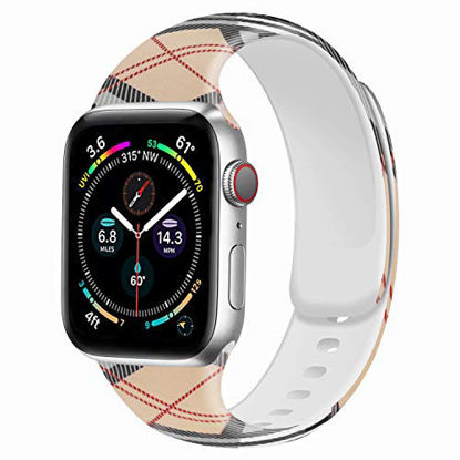 Picture of Rain gold Watch Band Compatible with Apple Watch 38mm 40mm 42mm 44mm,Soft Silicone Sport Replacement Strap Compatible for iWatch Series SE 6 5 4 3 2 1 (White Lattice 42mm/44mm-S/M)