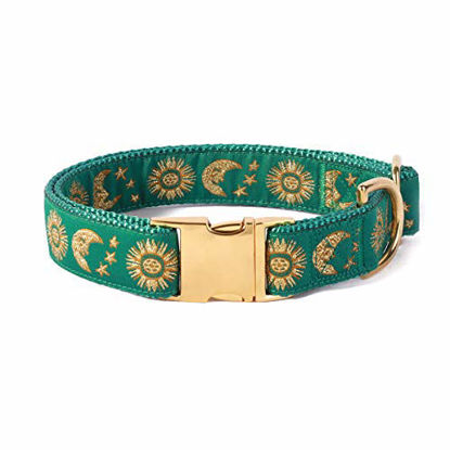 Picture of WAAAG Pet, Moons Stars Suns Dog Collar Cat Collar Hound Collar, Multiple Designs Crescent Celestial Dog Collar Hound Collar Cat Collar (M 14"-20" Neck, Mallard)