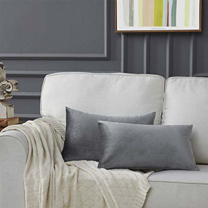 Picture of Deep Grey Velvet Decorative Throw Pillow Covers for Sofa Bed 2 Pack Soft Cushion Cover