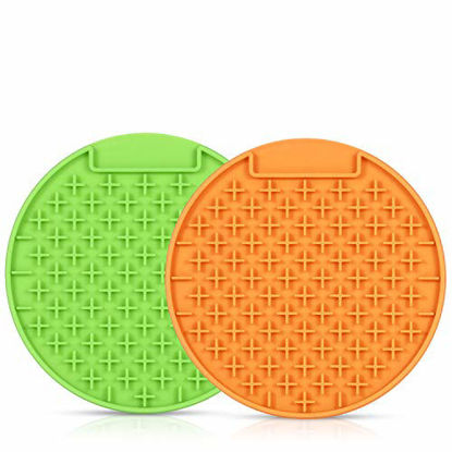 Picture of JASGOOD Pet Lick Mat, Slow Feeder Lick Mat-Boredom Distraction-Anxiety Relief Peanut Butter Lick Pad-Promote Health/Feeder for Fun Licking Mat for Dogs/Cats (D-Orange+Green)