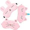 Picture of Plush Sleeping Eye Cover 3 Pieces Bunny Eye Blindfold Cat Sleep Eye Cover Unicorn Sleeping Eye Shade Soft Funny for Kids Girls and Adult Travel (Pink)