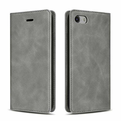 Picture of QLTYPRI Case for iPhone 7 Plus 8 Plus, Premium PU Leather Cover TPU Bumper with Card Holder Kickstand Hidden Magnetic Adsorption Shockproof Flip Wallet Case for iPhone 7 Plus 8 Plus - Grey
