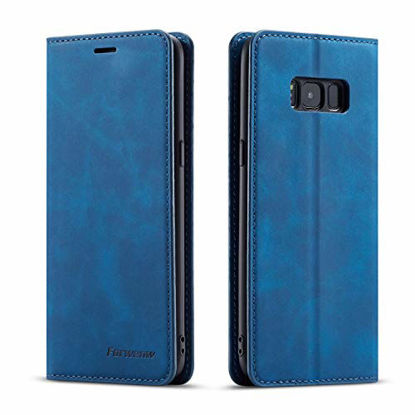 Picture of QLTYPRI Samsung Galaxy S8 Case, Premium PU Leather Cover TPU Bumper with Card Holder Kickstand Hidden Magnetic Adsorption Shockproof Flip Wallet Case for Samsung Galaxy S8 - Blue