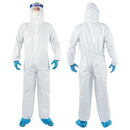 Picture of YIBER Disposable Protective Coverall Hazmat Suit, Heavy Duty Painters Coveralls, Made of SF Material, Excellent air permeability and water repellency- 1 PCS/PACK (M, White)