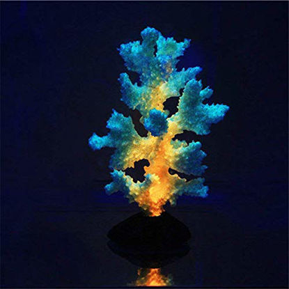Picture of Danmu 1pc Glowing Effect Artificial Coral Plant Ornaments, Aquarium Coral Decor for Fish Tank Aquarium Decoration (Yellow)