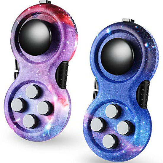 Picture of 2 Pieces Fidget Pad Sensory Fidgets Controller Pad Handheld Fidget Game Pad Sensory Educational Toy for ADHD ADD OCD Autism Anxiety Stress Relief (Starry Purple and Starry Blue Style)