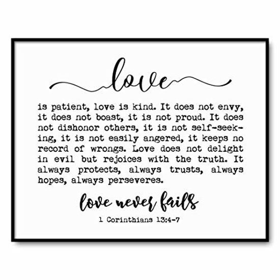 Picture of Bedroom Signs, Love Never Fails Sign, 1 Corinthians 13 Quotes, Love is Patient Sign, Love Quotes Art, Bedroom Wall Art, 8 x 10 Inches Unframed