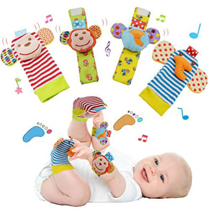 Picture of YOYIKER Baby Wrist Rattles Toys & Foot Sock Rattle for Babies, Baby Toys 0-3-6-12 Months, Ankle Rattles Newborn Toys for Infant Boy or Girl Shower Present 4PCS