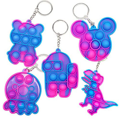 Picture of QETRABONE Mini Pop Keychain 5 Pack Stress Relief Anti-Anxiety Keychain Toys for Kids Adults in Home School Office (Dinosaur + Spaceman + Bear + Octopus + Cat)