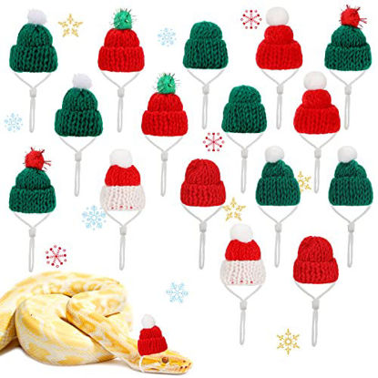 Picture of 16 Pieces Mini Hats Christmas Snake Hat Knitting Yarn Doll Hats with Adjustable Chin Strap Hamster Lizard Reptile Small Animal Hat Knitted Tiny Hats for Crafts Hair Accessories Decoration, 8 Styles