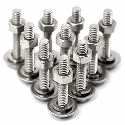 Picture of (10Sets) 1/4-20x1-1/4" Stainless Steel Hex Head Screws Bolts Nuts Flat Washers & Lock Washers Kits, 18-8 (304) S/S,Full Thread,Machine Thread,Flat Washers Diameter 0.748"