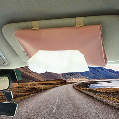 Picture of Accmor Car Tissue Holder, Sun Visor Napkin Holder, Tissue Box Holder, PU Leather Tissue Box, Backseat Tissue Purse Case Holder for Car Vehicle Auto SUV (Pink)