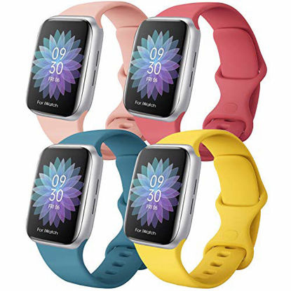 Picture of QIENGO 4 Pack Sport Bands Compatible with Apple Watch Bands 38mm 40mm, Soft Silicone Replacement Strap Compatible with iWatch Series 6/5/4/3/2/1 SE, S/M,Yellow/Cactus/Pink/Rose