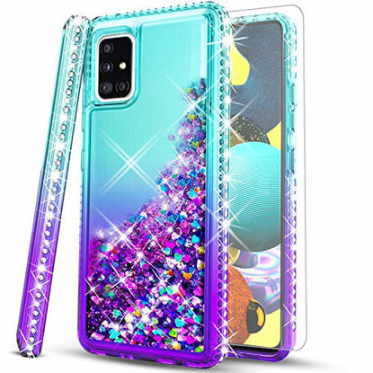 Picture of Samsung A51 Case, Samsung Galaxy A51 Phone Case, [NOT FIT GALAXY A51 5G/A51 UW] Included [Tempered Glass Screen Protector Included], STARSHOP- Liquid Glitter Bling with Spot Diamond Cover- Teal/Purple