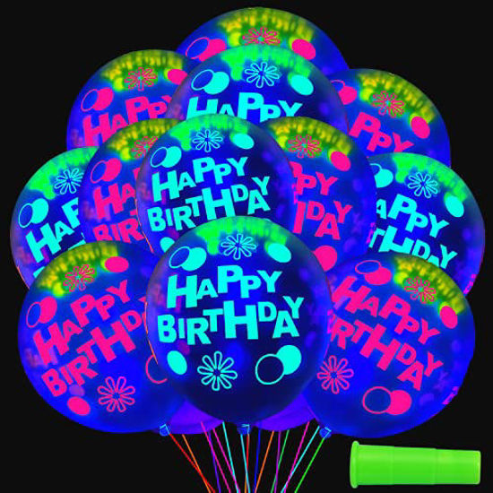 GetUSCart- Neon Glow UV Balloons Glow in The Dark for Birthday Parties,  Suitable for Birthday Party Theme Arch Decorations - Blacklight Reactive  Fluorescent Glow Latex Balloons, 12 inch, Clear, 50 Count