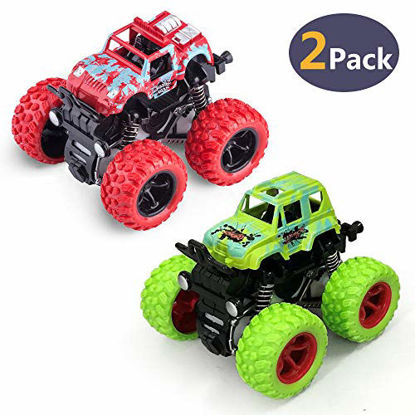 Picture of 2 Pack Monster Trucks Toys for Boys,Pull Back Cars,Friction Powered Toys Cars for Toddlers as Gifts for 3-12 Years Old Boys & Girls (Red and Green)