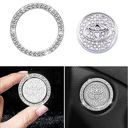 Picture of 2Pcs Engine Start Stop Ignition Push Button Emblem Sticker for Toyota, Bling Crystal Rhinestone Cover Protector Ring Sticker,Bling Accessories for Toyota