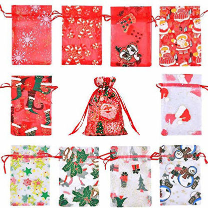 Picture of 22 Pcs 4x6 Inch Christmas Organza Bags Mixed Color Mesh Bag with Drawstring for Jewelry Lip Gloss Favor Wedding Party Gift Bags Candy Bags (Christmas)
