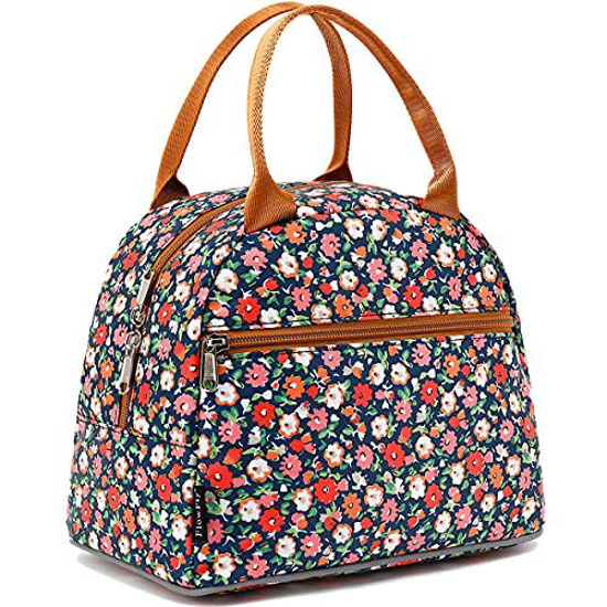 Picture of FlowFly Insulated Lunch Bag for Women, Men, and Kids, Large and Reusable, Handle, Freezable Work and School Travel Tote and Meal Prep Organizer, Waterproof Polyester,Floral