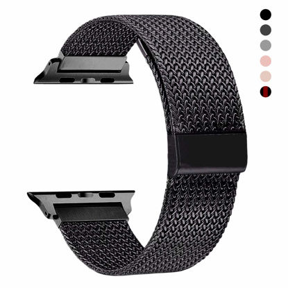 Picture of RXCOO Compatible for Apple Watch Band 38mm/40mm 42mm/44mm, Stainless Steel Mesh Wristband Loop Magnet Band Compatible with Iwatch Series 5/4/3/2/1 (Black, 42mm/44mm)