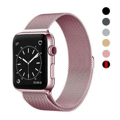 Picture of RXCOO Compatible for Apple Watch Band 38mm/40mm 42mm/44mm, Stainless Steel Mesh Wristband Loop Magnet Band Compatible with Iwatch Series 5/4/3/2/1 (Rose Pink, 42mm/44mm)