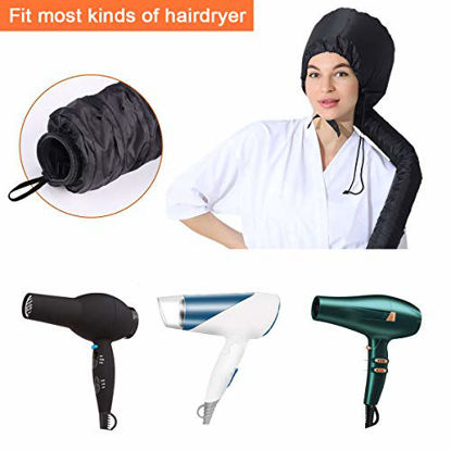 Picture of Fiewmay Portable Hooded Hair Dryer Bonnet Cap Hands Free for Quick Dry Deep Condition and Styling (Black HairDryer Bonnet)