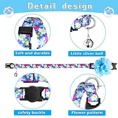 Picture of 4 Pieces Cat Collar Floral with Bell and Removable Flowers Summer Flower Patterns Adjustable Collar for Pets Daily and Summer Decoration